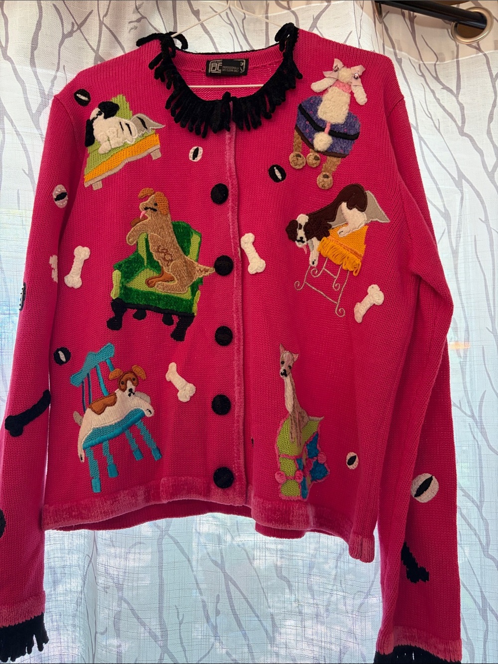 BEREK 2 Dog Motif Pink Cardigan Sweater by IC COLLECTION